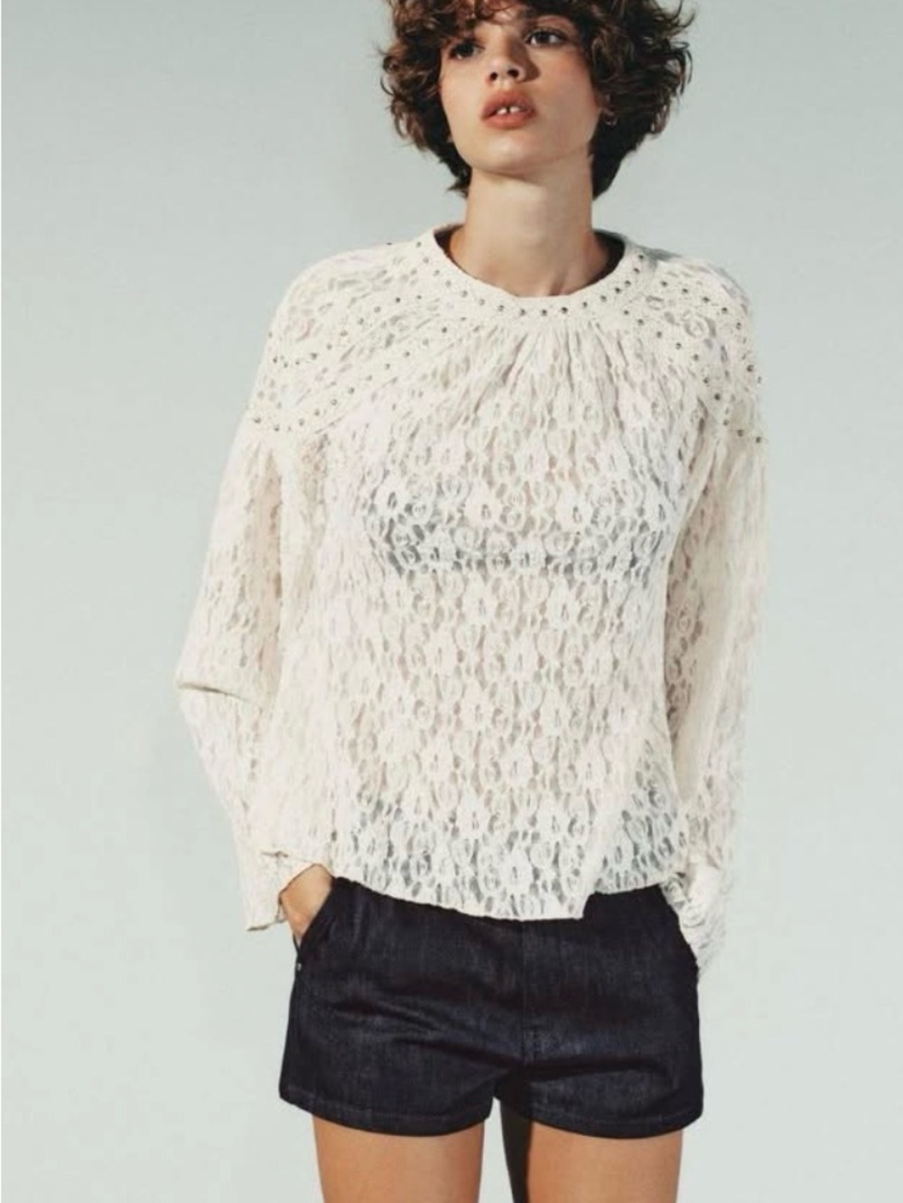 ZARA studded lace blouse size small
